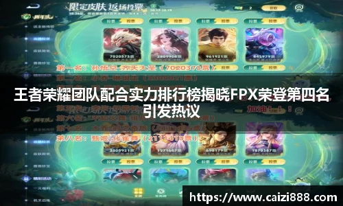王者荣耀团队配合实力排行榜揭晓FPX荣登第四名引发热议
